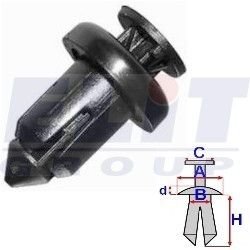 Дюбель бампера (к-т:10 шт) размер:A = 15mm/B = 9mm/C = 10,5mm/d = 3,7mm/H = 17,4mm ELIT R B22145