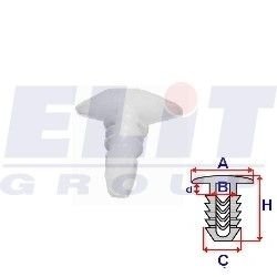 Кліпса ущільнювача (к-т:10 шт) размер:A = 16mm/B = 2,6mm/C = 5,4mm/d = 1,8mm/H = 12,6mm ELIT R B22611