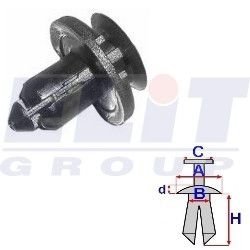 Дюбель в мотор.отсеке (к-т:10 шт) размер:A= 18mm/B= 7,9mm/C= 14mm/d= 2,4mm/H= 14,5mm ELIT R C10077