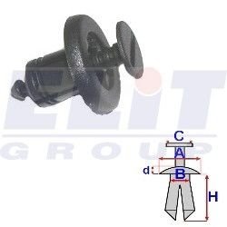 Дюбель в мотор.отсеке (к-т:10 шт) размер:A= 17,7mm/B= 8,1mm/C= 10mm/d= 2,8mm/H= 14,5mm ELIT R C10128