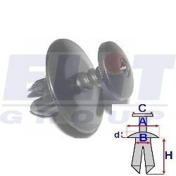 Дюбель в мотор.отсеке (к-т:10 шт) размер:A = 20mm/B = 6,7mm/C = 11,7mm/d = 2mm/H = 11,9mm ELIT R C10130