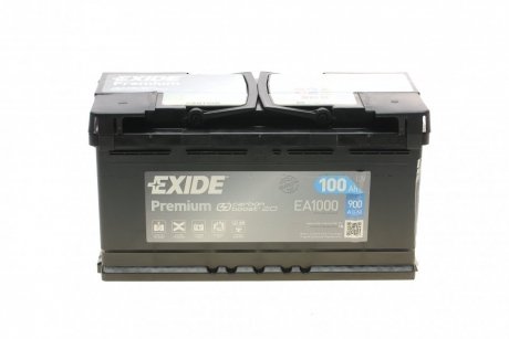 Акумуляторна батарея 100Ah/900A (353x175x190/+R/B13) Premium EXIDE EA1000 (фото 1)