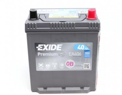 Акумуляторна батарея 40Ah/350A (187x127x220/+R/B01) Premium Азія EXIDE EA406