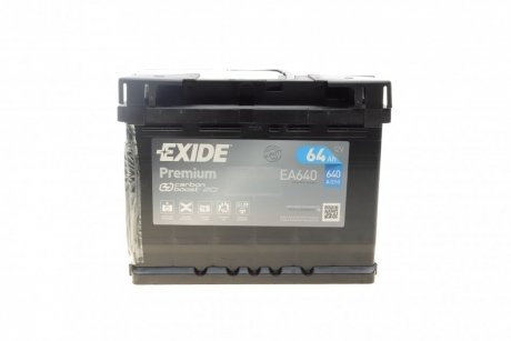 Аккумулятор 64Ah-12v PREMIUM(242х175х190),R,EN640 EXIDE EA640 (фото 1)