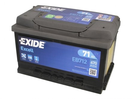 Акумуляторна батарея 71Ah/670A (278x175x175/+R/B13) Excell EXIDE EB712