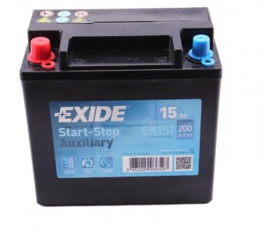 Акумулятор AGM - 15Ah | EN 200 | 150x90x145 (ДхШхВ) EXIDE EK151 (фото 1)