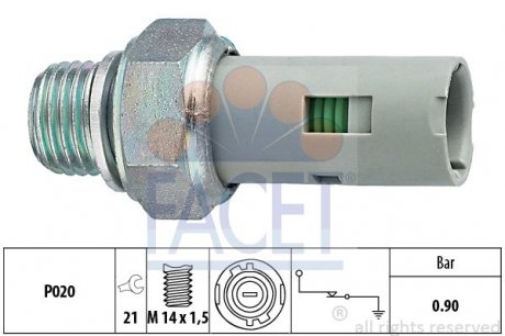 Датчик давления масла (0,9bar/1 конт./черный) KANGOO 1.1-2.5D 97- FACET 7.0153