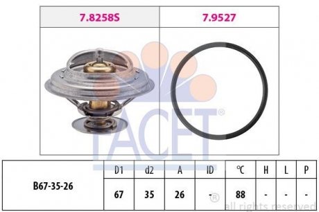 Термостат BMW 3(E30/E36)/5(E34)/ Volvo 940 1.6-2.8 87-00 (88C) з прокладкою (7.8258) FACET 78258