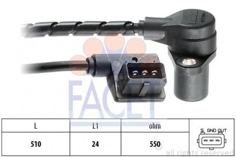 Датчик оборотов коленвала BMW 5(E34)/7(E32) 3.0/3.4 (78-95) FACET 9.0065