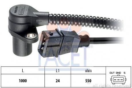 Датчик оборотов коленвала Opel Vectra B 2.0 i (95-02) FACET 9.0164 (фото 1)