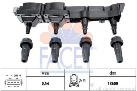 Катушка зажигания Citroen Berlingo/ Peugeot 206/307/Partner 1.6 00- FACET 9.6307