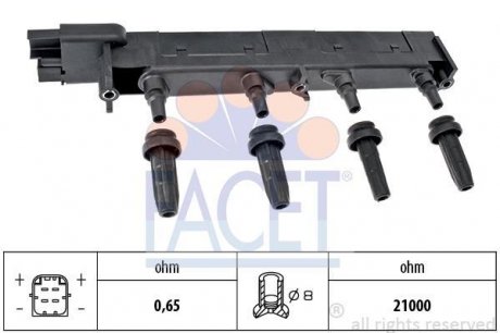 Катушка зажигания Citroen C5/Jumpy/ Peugeot 206/307/407 1.8/2.0 99- FACET 9.6308 (фото 1)