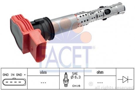 Котушка запалення Audi A4/A5/A6/A7/A8/Q5/Q7 / VW Touareg 2.0-5.2 i/FSI/TFSI 02-> (9.6327) FACET 96327