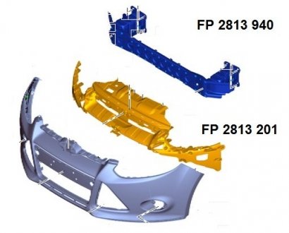 Підсилювач переднього бампера верхній FORD Focus III 11-18, Focus III Electric 11-18 FPS FP 2813 201