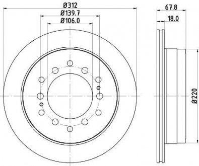 Гальмівний диск зад. Cruiser 300/80/90/Prado/Lexus GX 01-10 3.0-4.7 (PRO) HELLA 8DD355114-861