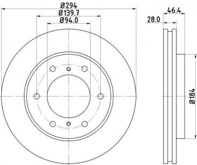 Гальмівний диск перед. L200/Pajero Sport 05- 2.4-3.5 (PRO) HELLA 8DD355115-731 (фото 1)