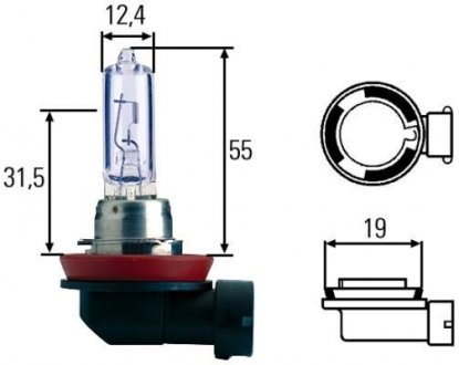 Лампа розжарювання, H9 12V 65W PGJ 19-5 White Light 4200 KELVIN HELLA 8GH008357181