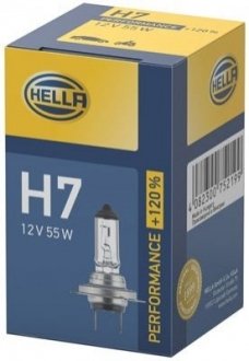 Лампа розжарювання PERFORMANCE+120% H7 12V 55W PX26d HELLA 8GH223498031