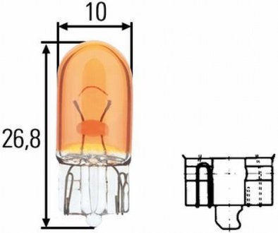 Лампа розжарювання, WY5W 12V 5W W 2,1 x 9,5d Amber HELLA 8GP003594-541 (фото 1)