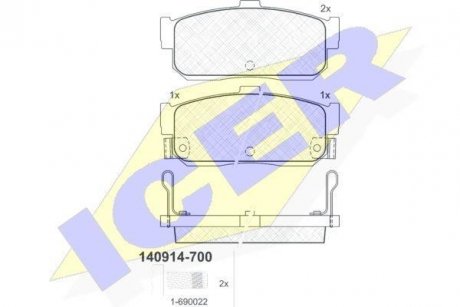 Колодки гальмівні (задні) Nissan Almera/Maxima 95-00/Primera 90-98/Sunny 90-95/Infiniti I30 97- ICER 140914-700 (фото 1)