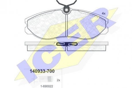 Колодки гальмівні (передні) Nissan Terrano 96-07/Ford Maverick 93-98 ICER 140933-700