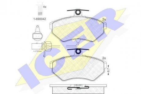 Колодки гальмівні (передні) Audi A4 94-08/Seat Exeo 08-13/VW Passat B5 96-00 (+датчики) ICER 181157-203