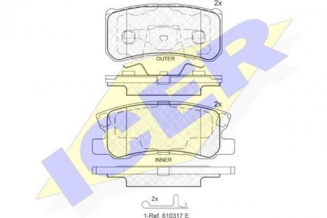 Колодки гальмівні (задні) Mitsubishi Pajero 91-/Outlander/Lancer/Peugeot 4007/4008 06-/Fiat Doblo16 ICER 181375-202