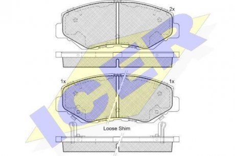 Колодки гальмівні (передні) Honda Accord VII 03-08/CR-V II 01-07/CR-V IV 13-/Civic IX/X 14- ICER 181558