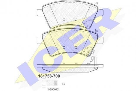 Колодки гальмівні (передні) Fiat Sedici 06-14/Suzuki SX4 06- ICER 181758-700