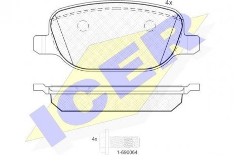 Колодки гальмівні (задні) Alfa Romeo/Brera/Spider 159 05-11/Lancia Thesis 02-09/Delta 09-14 ICER 181780