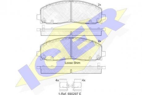 Колодки гальмівні (передні) Chrysler Grand Voyager/Dodge Journey/Caravan 07-/Fiat Freemont 11- ICER 182054