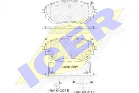 Колодки гальмівні (передні) Toyota Auris II 12-18/Corolla XI 13-18 ICER 182129