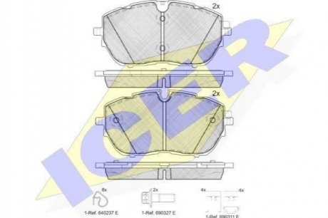 Колодки гальмівні (передні) Citroen C5 21-/Peugeot 308 13-/508 18-/Opel Grandland 19-/Astra L 21- ICER 182227