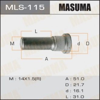 Шпилька колеса OEM 90942-02077 ToyotaTOYOTA LAND_CRUISER 200 (MLS-115) MASUMA MLS115 (фото 1)