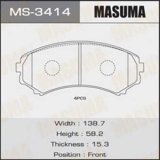 Колодки тормозные передн Mitsubishi Pajero (00-) (MS-3414) MASUMA MS3414