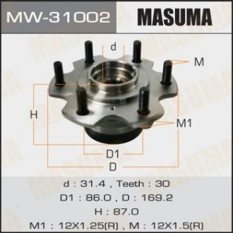 Ступица колеса переднего в сборе с подшипником Mitsubishi Pajero (00-) (MW-31002) MASUMA MW31002