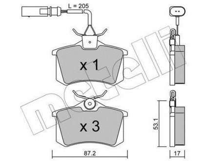 Колодки гальмівні (задні) Ford Galaxy 95-06/Seat Alhambra 96-10/VW Sharan 95-10 (+датчик) Metelli 22-0100-3