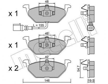 Колодки гальмівні (передні) Audi A3/Skoda Octavia 96-13/Fabia 99-/VW Caddy/Golf 96-15 (+датчик) Metelli 22-0211-2