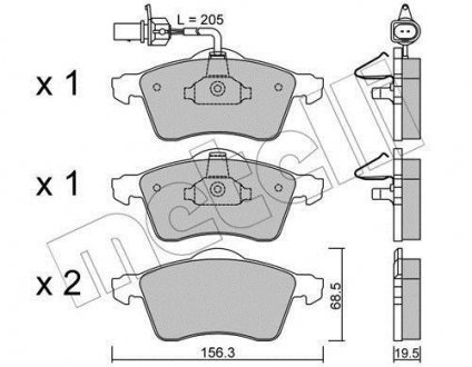 Колодки гальмівні (передні) VW T4 90-03 R15 (+датчик) Metelli 22-0263-1