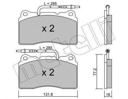 Колодки гальмівні (передні) Citroen C8 02-/Peugeot 208 12-/ 3008 09-17/ 607/807 02- (з датчиками) Metelli 22-0288-2