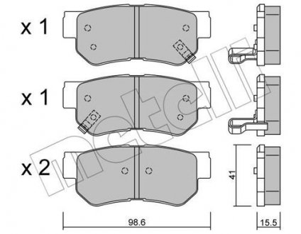 Колодки гальмівні (задні) Hyundai Tucson 04-/Santa Fe/Getz/Sonata 98-12/Kia Sportage/Carens 04- Metelli 22-0365-0