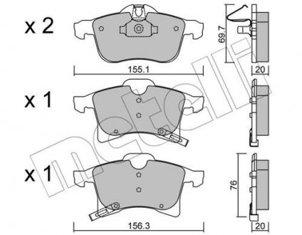 Колодки гальмівні (передні) Opel Astra H 04-/Combo 01-/Corsa C/D/E 03-/Meriva A/B 03-/Zafira B 05- Metelli 22-0539-0 (фото 1)