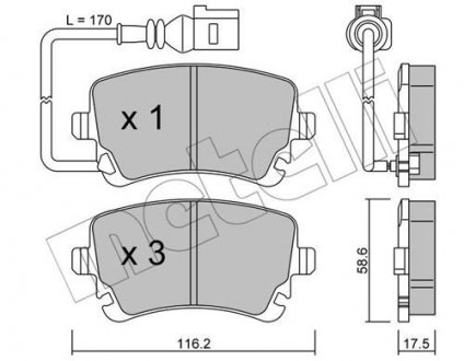 Колодки гальмівні (задні) VW T5/Multivan V 03-15 (+датчик) Metelli 22-0554-0