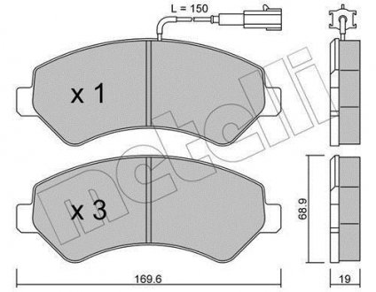 Колодки гальмівні (передні) Citroen Jumper/Fiat Ducato/Peugeot Boxer 06- R16 (+датчик) Metelli 22-0709-0