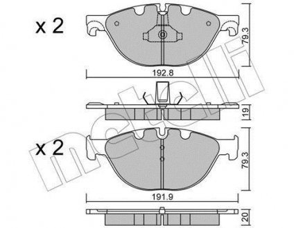 Колодки гальмівні (передні) BMW 5 (F07/F10/F11) 09-17/6 (F06/F13) 11-18/7 (F01/F02/F03/F04) 08-15 Metelli 22-0830-0