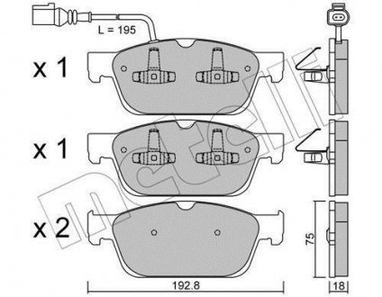 Колодки гальмівні (передні) VW T5 03-15/T6 15- (Ate - Teves)/(з датчиком) Metelli 22-0831-0