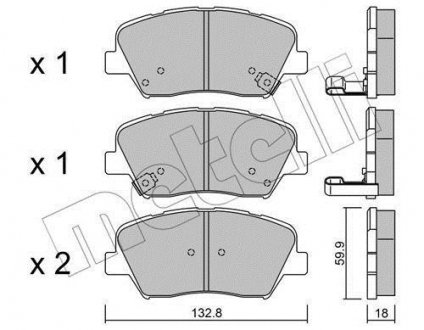 Колодки гальмівні (передні) Hyundai Santa Fe 10-/Creta 16-/Grandeur 11-/Kia Sorento 09-/Carens 13- Metelli 22-1026-0