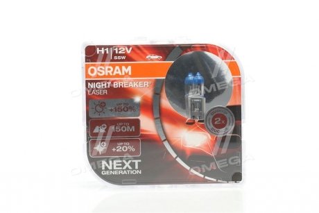 Лампа фарна H1 12V 55W P14,5s NIGHT BREAKER LASER next generation (+150) компл. OSRAM 64150NL-HCB