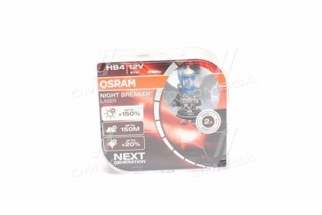 Лампа фарна HB4 12V 51W P22d NIGHT BREAKER LASER next generation (+150) компл (вир-во) OSRAM 9006NL-HCB