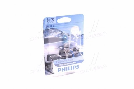 Лампа розжарювання H3 WhiteVision ultra 12V 55W P14,5s (+60) (3900K) 1шт. blister (вир-во) PHILIPS 12336WVUB1 (фото 1)